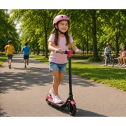 Trotineta electrica copii kidscare e68, motor 110w, baterie 24v 2.5ah, viteza 5-8 km/h, bluetooth, lumini, roz