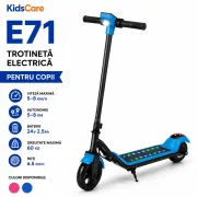Trotineta electrica copii kidscare e71, motor 110w, baterie 24v 2.5ah, viteza 12-15 km/h, bluetooth, lumini, albastru