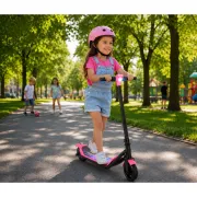 Trotineta electrica copii kidscare e71, motor 110w, baterie 24v 2.5ah, viteza 12-15 km/h, bluetooth, lumini, roz