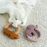 Set 2 inele dentitie din silicon Done by Deer Deer Friends Mustar Roz Pudra