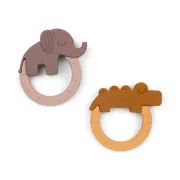 Set 2 inele dentitie din silicon Done by Deer Deer Friends Mustar Roz Pudra