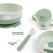 Set pentru primele mese cu ventuza Done by Deer Foodie Happy Clouds Green