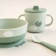 Set pentru primele mese cu ventuza Done by Deer Foodie Happy Clouds Green