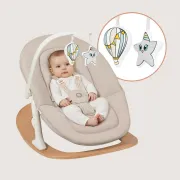 Balansoar, Lionelo, Celia, Manual, Cu 2 pozitii de inclinare, Cu centuri de siguranta in 5 puncte, Bara cu jucarii inclusa, Baza din lemn de fag, Husa detasabila si lavabila, Pana la 9 kg, Bej BYNLO-CELIA_ROCKER_NATURAL_WOOD