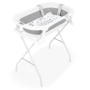 Cadita de baie pliabila, Qmini, Foldy Pro, Cu suport metalic si pernuta de baie, Cu termometru electronic, Cu dop si furtun pentru scurgere, Antiderapanta, 80&times;49 cm, Alb/Gri BYNFG490