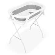 Cadita de baie pliabila, Qmini, Foldy Pro, Cu suport metalic si pernuta de baie, Cu termometru electronic, Cu dop si furtun pentru scurgere, Antiderapanta, 80&times;49 cm, Alb/Gri BYNFG490