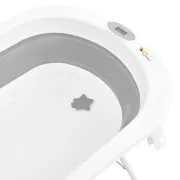 Cadita de baie pliabila, Qmini, Foldy Pro, Cu suport metalic si pernuta de baie, Cu termometru electronic, Cu dop si furtun pentru scurgere, Antiderapanta, 80&times;49 cm, Alb/Gri BYNFG490