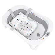Cadita de baie pliabila, Qmini, Foldy Pro, Cu suport metalic si pernuta de baie, Cu termometru electronic, Cu dop si furtun pentru scurgere, Antiderapanta, 80&times;49 cm, Alb/Gri BYNFG490