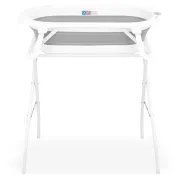 Cadita de baie pliabila, Qmini, Foldy Pro, Cu suport metalic si pernuta de baie, Cu termometru electronic, Cu dop si furtun pentru scurgere, Antiderapanta, 80&times;49 cm, Alb/Gri BYNFG490