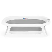 Cadita de baie pliabila, Qmini, Foldy Pro, Cu suport metalic si pernuta de baie, Cu termometru electronic, Cu dop si furtun pentru scurgere, Antiderapanta, 80&times;49 cm, Alb/Gri BYNFG490