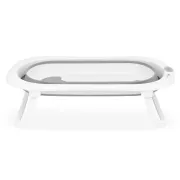 Cadita de baie pliabila, Qmini, Foldy Pro, Cu suport metalic si pernuta de baie, Cu termometru electronic, Cu dop si furtun pentru scurgere, Antiderapanta, 80&times;49 cm, Alb/Gri BYNFG490