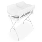 Cadita de baie pliabila, Qmini, Foldy Pro Care, Cu suport metalic si masuta de infasat, Cu termometru electronic, Cu dop si furtun pentru scurgere, Antiderapanta, 80&times;49 cm, Alb/Gri BYNFG2205