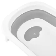Cadita de baie pliabila, Qmini, Foldy Pro Care, Cu suport metalic si masuta de infasat, Cu termometru electronic, Cu dop si furtun pentru scurgere, Antiderapanta, 80&times;49 cm, Alb/Gri BYNFG2205