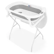 Cadita de baie pliabila, Qmini, Foldy Pro Care, Cu suport metalic si masuta de infasat, Cu termometru electronic, Cu dop si furtun pentru scurgere, Antiderapanta, 80&times;49 cm, Alb/Gri BYNFG2205