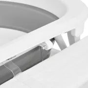 Cadita de baie pliabila, Qmini, Foldy Pro Care, Cu suport metalic si masuta de infasat, Cu termometru electronic, Cu dop si furtun pentru scurgere, Antiderapanta, 80&times;49 cm, Alb/Gri BYNFG2205