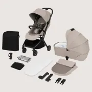 Carucior 2 in 1, Lionelo, Sia Flex, 7.6 kg, Include landou pliabil pe cadru, Ultracompact, Pliere rapida cu o mana, Copertina UPF50+, Cu accesorii incluse, 0-48 luni, Sustine 22 kg, Bej BYNLO-SIA_FLEX_BEIGE_SAND
