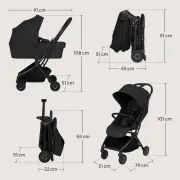 Carucior 2 in 1, Lionelo, Sia Flex, 7.6 kg, Include landou pliabil pe cadru, Ultracompact, Pliere rapida cu o mana, Copertina UPF50+, Cu accesorii incluse, 0-48 luni, Sustine 22 kg, Negru BYNLO-SIA_FLEX_BLACK_ONYX