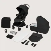 Carucior 2 in 1, Lionelo, Sia Flex, 7.6 kg, Include landou pliabil pe cadru, Ultracompact, Pliere rapida cu o mana, Copertina UPF50+, Cu accesorii incluse, 0-48 luni, Sustine 22 kg, Negru BYNLO-SIA_FLEX_BLACK_ONYX