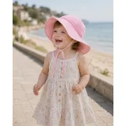 Palarie De Soare Din Muselina 100% Bumbac Pentru Bebelusi Si Copii, Candy Pink, Reglabila, Lucrata Manual In Polonia Pjbc1621