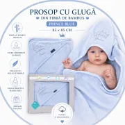 Prosop Din Fibra De Bambus Cu Gluga Pentru Bebelusi Si Copii, Hands-free, Prince Blue, 85x85cm Pjb21029