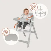 Scaun de masa, Lionelo, Matt, 3 in 1, Pliabil, Cu tava detasabila, Cu centuri de siguranta in 5 puncte, Suport pentru picioare si sezut reglabile, Pana la 110 kg, 6 luni &ndash; adult, Gri BYNLO-MATT_GREY_STONE
