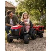 Tractor Electric Pentru Copii Farmer 12v Roe U, Cu Remorca Detae Abila E I Telecomanda 2.4g ,   Roti Eva, Scaun Piele   3-6 Ani Pjbc4k0925rood