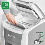 Distrugator documente automat Leitz IQ Small Office P4, crosscut 100 coli, cos 34l, alb/gri BPTCSL011000