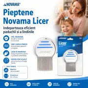 Pieptene Novama Licer pentru indepartarea paduchilor si a lindinilor, din otel inoxidabil, dinti lungi, 50 x 50 mm BITNovamaLicer
