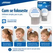 Pieptene Novama Licer pentru indepartarea paduchilor si a lindinilor, din otel inoxidabil, dinti lungi, 50 x 50 mm BITNovamaLicer