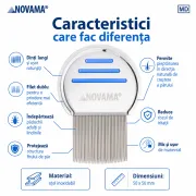 Pieptene Novama Licer pentru indepartarea paduchilor si a lindinilor, din otel inoxidabil, dinti lungi, 50 x 50 mm BITNovamaLicer