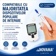 Set 50 ace de intepare (lancete) Novama Lancets, sterile, compatibile cu dispozitivele standard de intepare, din otel inoxidabil chirurgical, grosime ac 28 G BITNovamaLancets