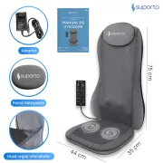 Aparat Masaj Spate SUPORTO Detenso 3D Max de tip Husa scaun de masaj cu Shiatsu si Vibromasaj, Perna Masaj cu Incalzire terapeutica, Reduce tensiunea si Relaxează Spatele, Functie Masaj 2D/3D, Cervical, Tintit, Rulare, Gri SPTDET3DMAX