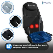 Aparat Masaj Spate SUPORTO Detenso Go de tip Husa scaun de masaj cu Shiatsu si Vibromasaj, Perna Masaj cu Incalzire terapeutica, Reduce tensiunea si Relaxează Spatele, Functie Masaj Tintit, Negru SPTDETGO