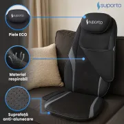 Aparat Masaj Spate SUPORTO Detenso Go de tip Husa scaun de masaj cu Shiatsu si Vibromasaj, Perna Masaj cu Incalzire terapeutica, Reduce tensiunea si Relaxează Spatele, Functie Masaj Tintit, Negru SPTDETGO