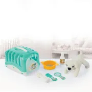 Catelus cu accesorii & cusca - pastel