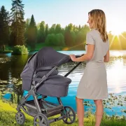 Copertina protectie solara carucior copii, UV 50+, parasolar universal reglabil, protectie vant si ploaie, material elastic, montare rapida, Reer ShineSafe 84251