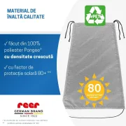 Copertina solara carucior copii, protectie UV UPF 80+, parasolar universal reglabil, protectie vant si ploaie usoara, prindere elastica universala, montare rapida, gri melange, Reer ShineSafe 84301