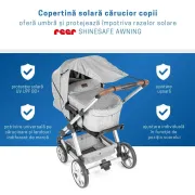 Copertina solara carucior copii, protectie UV UPF 80+, parasolar universal reglabil, protectie vant si ploaie usoara, prindere elastica universala, montare rapida, gri melange, Reer ShineSafe 84301