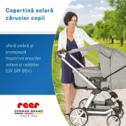 Copertina solara carucior copii, protectie UV UPF 80+, parasolar universal reglabil, protectie vant si ploaie usoara, prindere elastica universala, montare rapida, gri melange, Reer ShineSafe 84301