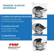 Copertina solara carucior copii, protectie UV UPF 80+, parasolar universal reglabil, protectie vant si ploaie usoara, prindere elastica universala, montare rapida, negru, Reer ShineSafe 84291