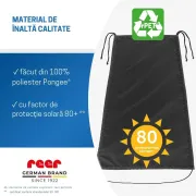 Copertina solara carucior copii, protectie UV UPF 80+, parasolar universal reglabil, protectie vant si ploaie usoara, prindere elastica universala, montare rapida, negru, Reer ShineSafe 84291