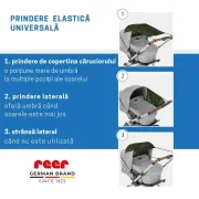 Copertina solara carucior copii, protectie UV UPF 80+, parasolar universal reglabil, protectie vant si ploaie usoara, prindere elastica universala, montare rapida, verde, Reer ShineSafe 84313