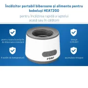 Incalzitor portabil biberoane si alimente pentru bebelusi, 4 trepte temperatura 37-50&deg;C, acumulator cu incarcare USB-C, 3 adaptoare biberon incluse, afisaj temperatura, timer cu oprire automata, independent de priza, Reer Heat2Go 33060