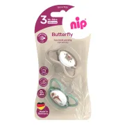 Set 2 suzete nip Butterfly cu tetina ortodontica din silicon, forma simetrica, fara BPA, cu inel pentru prindere usoara, 16-32 luni, nip Butterfly 31052