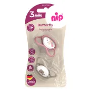 Set 2 suzete nip Butterfly cu tetina ortodontica din silicon, forma simetrica, fara BPA, cu inel pentru prindere usoara, 16-32 luni, nip Butterfly 31052