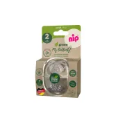 Set 2 suzete nip My Butterfly cu tetina ortodontica din silicon, forma simetrica, din materiale naturale regenerabile, fara BPA, cutie de transport si sterilizare, 16-32 luni, maro, nip My Butterfly Green 38865