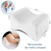 Set perna cu suport cervical din spuma cu memorie pentru copii 10-16 ani, perna pentru genunchi Suporto&reg;️ 50x30, cu perforatii SPTSETPDCACGE