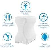 Set perna cu suport cervical din spuma cu memorie pentru copii 10-16 ani, perna pentru genunchi Suporto&reg;️ 50x30, cu perforatii SPTSETPDCACGE