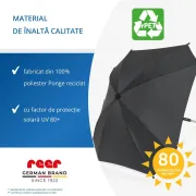 Umbrela parasolar carucior copii, protectie UV 80+, forma patrata 80 cm, reglabila 180&deg;, prindere universala anti-alunecare, negru, Reer ShineSafe 84261