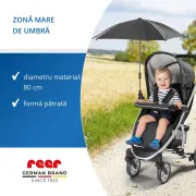 Umbrela parasolar carucior copii, protectie UV 80+, forma patrata 80 cm, reglabila 180&deg;, prindere universala anti-alunecare, negru, Reer ShineSafe 84261